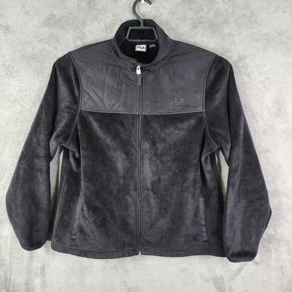 Womens Black Fila Sport Fleece Plush Jacket Full Zip Mock Neck Polyester XL - Picture 2 of 12